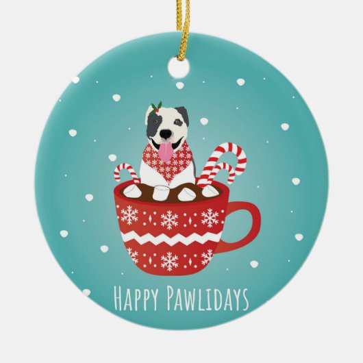 Pitbull Dog Happy Pawlidays Keramisch Ornament (Voorkant)