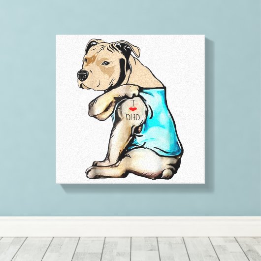 Pitbull Dog I Love Dad Tattoo Funny Family Canvas Afdruk (Insitu (Houten vloer))
