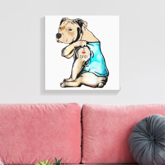 Pitbull Dog I Love Dad Tattoo Funny Family Canvas Afdruk (Insitu (Woonkamer))