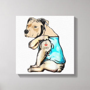 Pitbull Dog I Love Dad Tattoo Funny Family Canvas Afdruk