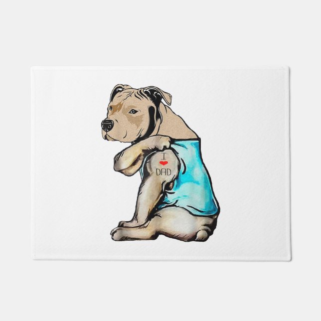 Pitbull Dog I Love Dad Tattoo Funny Family Deurmat (Voorkant)