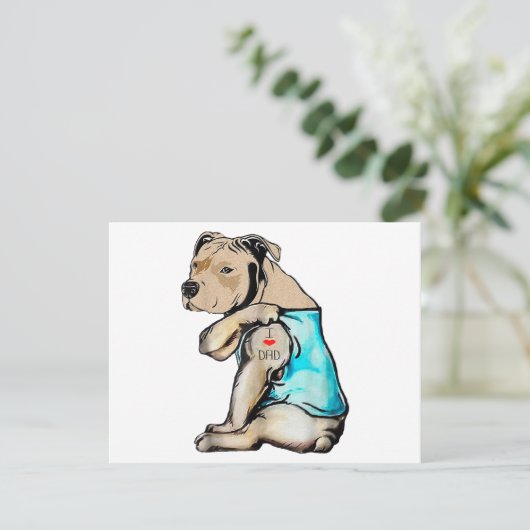 Pitbull Dog I Love Dad Tattoo Funny Family Feestdagenkaart (Staand voorkant)