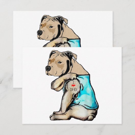 Pitbull Dog I Love Dad Tattoo Funny Family Feestdagenkaart (Voorkant / Achterkant)