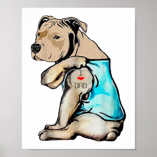 Pitbull Dog I Love Dad Tattoo Funny Family Poster (Voorkant)
