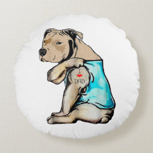 Pitbull Dog I Love Dad Tattoo Funny Family Rond Kussen