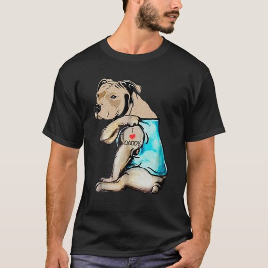 Pitbull Dog I Love Daddy Tattoo Funny Daddy Pitbul T-shirt (Voorkant)