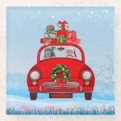 Pitbull Dog in auto met kerstman Glazen Onderzetter (Voorkant)