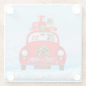 Pitbull Dog in auto met kerstman Glazen Onderzetter (Achterkant)