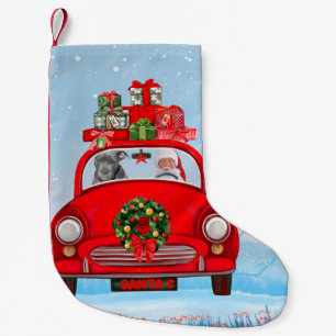 Pitbull Dog in auto met kerstman Kleine Kerstsok