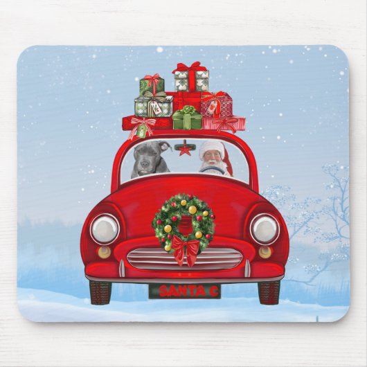 Pitbull Dog in auto met kerstman Muismat (Voorkant)