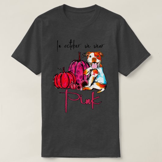 Pitbull Dog in oktober Draag roze lintborst T-shirt (Design voorkant)