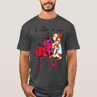 Pitbull Dog in oktober Draag roze lintborst T-shirt