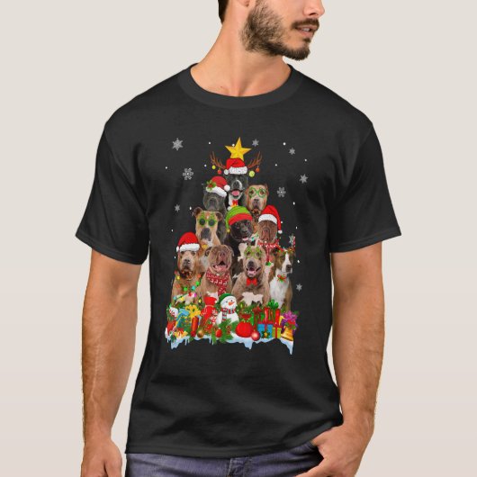 Pitbull Dog-kerstboomverlichting Xmas Santa Hat T-shirt (Voorkant)