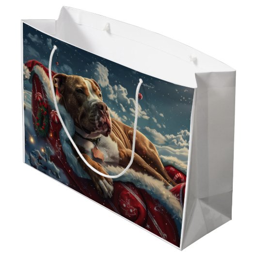 Pitbull Dog Kerstfeest Groot Cadeauzakje (Achterkant Gekanteld)