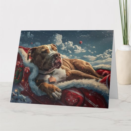 Pitbull Dog Kerstfeest Kaart (Voorkant)