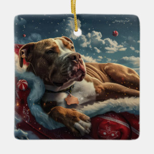 Pitbull Dog Kerstfeest Keramisch Ornament