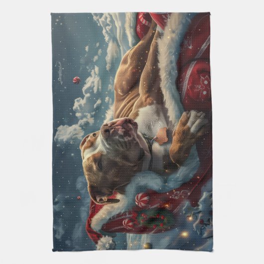 Pitbull Dog Kerstfeest Theedoek (Verticaal)