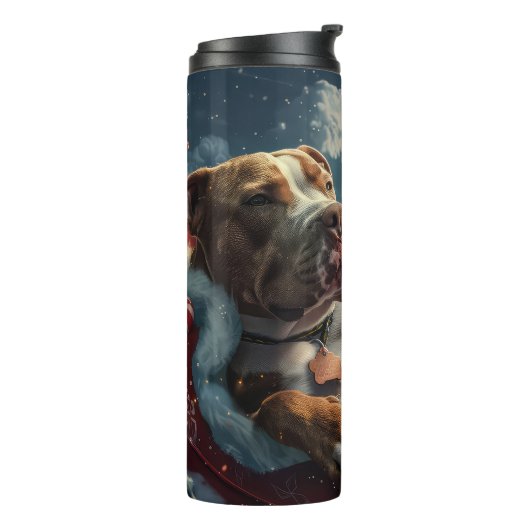 Pitbull Dog Kerstfeest Thermosbeker (Gedraaid links)
