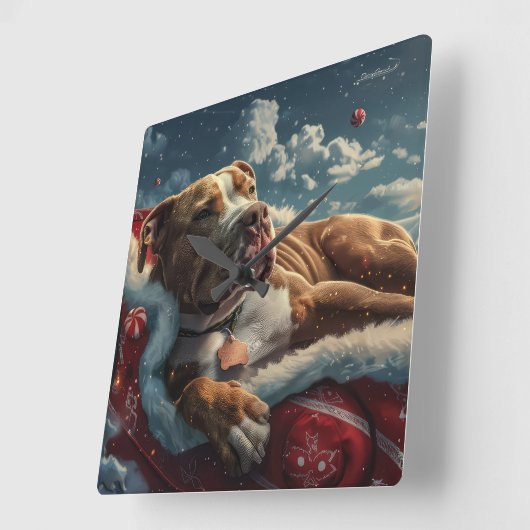 Pitbull Dog Kerstfeest Vierkante Klok (Hoek)