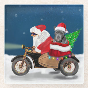 Pitbull Dog-kerstkerstman Glazen Onderzetter