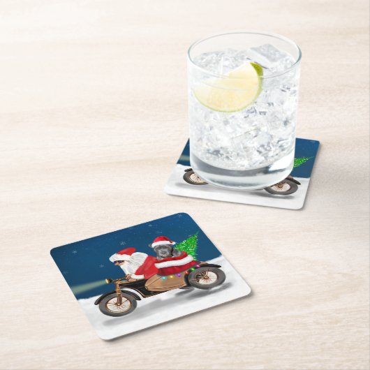 Pitbull Dog-kerstkerstman Kartonnen Onderzetters (Insitu)