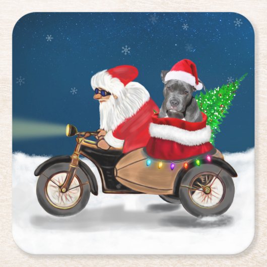 Pitbull Dog-kerstkerstman Kartonnen Onderzetters (Voorkant)