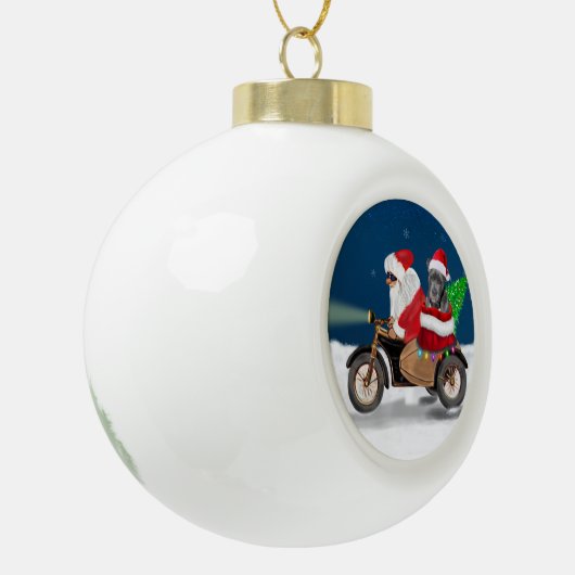 Pitbull Dog-kerstkerstman Keramische Bal Ornament (Links)