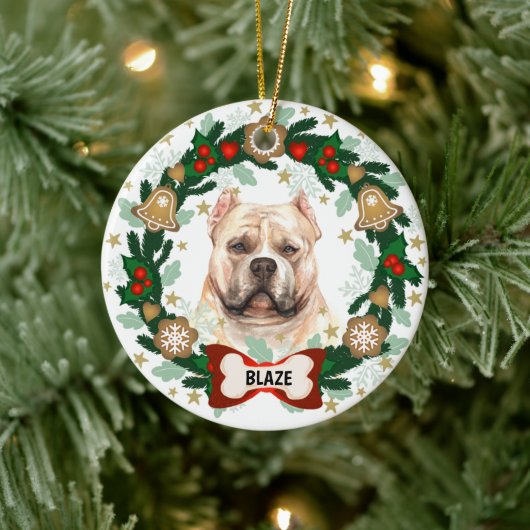 Pitbull Dog Kerstmis Cute Dog Cookie Wreate Keramisch Ornament (Boom)