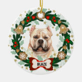 Pitbull Dog Kerstmis Cute Dog Cookie Wreate Keramisch Ornament (Voorkant)
