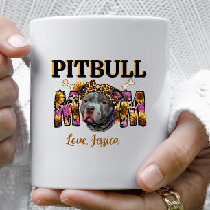 Pitbull Dog Mama Leopard print zonnebloemen Koffiemok