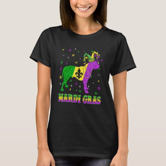 Pitbull Dog Mardi Gras Carnival Jester Beads T-shirt (Voorkant)