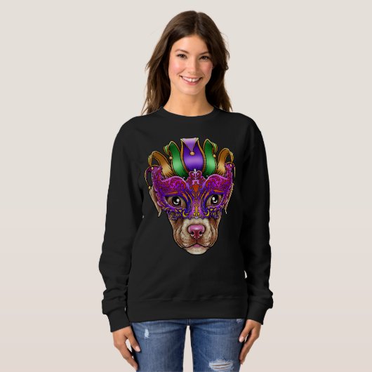 Pitbull Dog Mardi Gras Masker Jester Pet Pit Bull Trui (Voorkant volledig)