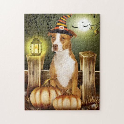 Pitbull Dog met Witch Pet Legpuzzel (Verticaal)