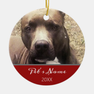 Pitbull Dog Pet Foto Monogram Rood kerstnaam Keramisch Ornament