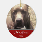 Pitbull Dog Pet Foto Monogram Rood kerstnaam Keramisch Ornament (Links)