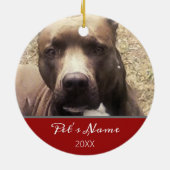 Pitbull Dog Pet Foto Monogram Rood kerstnaam Keramisch Ornament (Achterkant)
