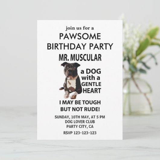 Pitbull Dog Pet Verjaardagsfeest Kaart (Staand voorkant)