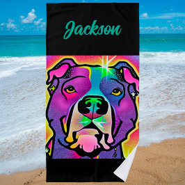 Pitbull Dog Pop Art gepersonaliseerd Strandlaken