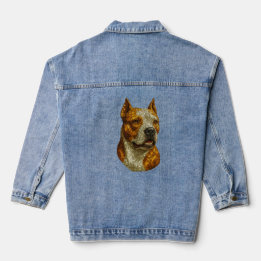 Pitbull Dog Portrait Denim Jacket