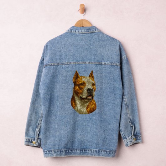 Pitbull Dog Portrait Denim Jacket (Hangar)