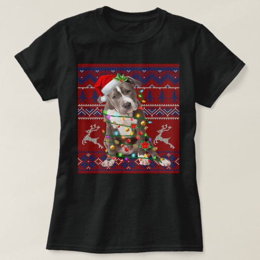 Pitbull Dog Santa Pitbull-kerstboomlampjes UG T-shirt (Design voorkant)