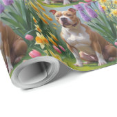 Pitbull Dog Spring Bloemen Schilderen Cadeaupapier (Rol Hoek)