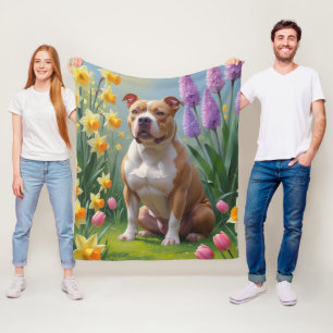 Pitbull Dog Spring Bloemen Schilderen Fleece Deken