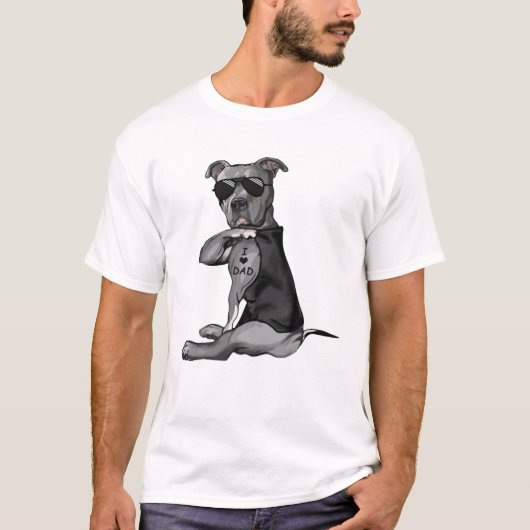 Pitbull Dog Tattoo I Love Dad - Vaderdag T-shirt (Voorkant)