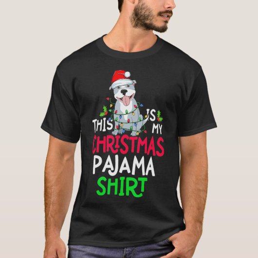 Pitbull Dog Tree Licht Dit is mijn kerstpajam T-shirt (Voorkant)