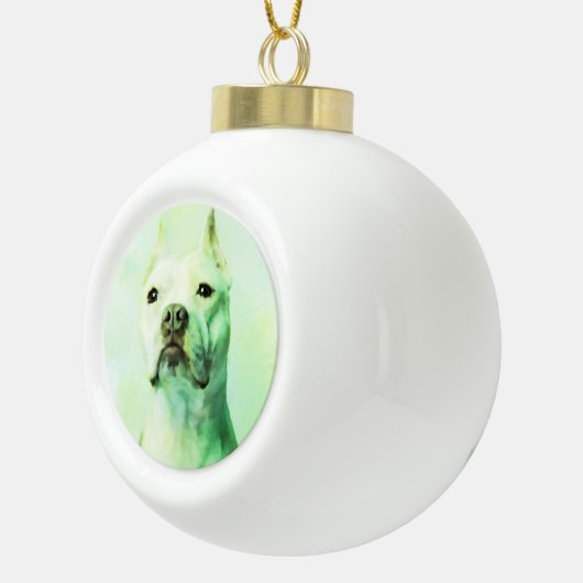 Pitbull Dog Water Kleur Portret Kunst Keramische Bal Ornament (Rechts)