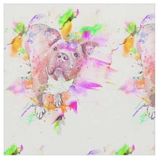 Pitbull Dog Waterverf Art Stof (Close Up)