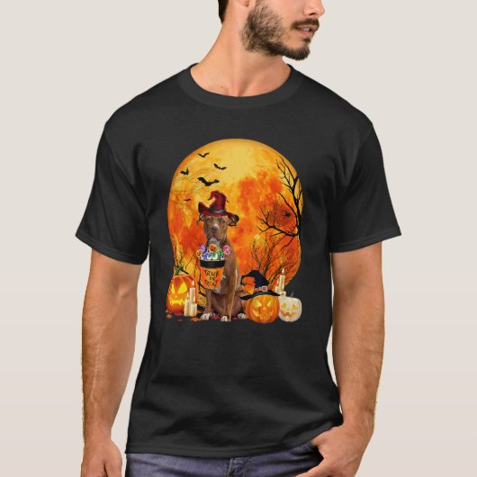 Pitbull Dog Witch Pumpkin Halloween Costume T-shirt (Voorkant)