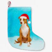 Pitbull Dog Zittend In Sneeuw Kerst Pet Kleine Kerstsok (Voorkant)