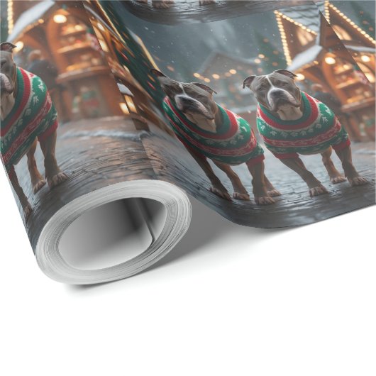 Pitbull Dogs Christmas Snow Holiday Cadeaupapier (Rol Hoek)